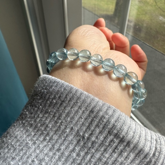 100% Natural 7mm aquamarine beads bracelet - Picture 10 of 15